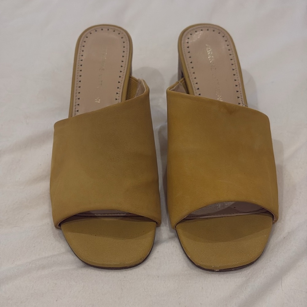 Adrienne Vittadini Yellow Block Heel Mules